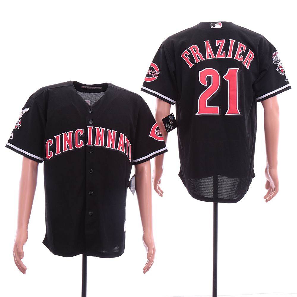 Men Cincinnati Reds #21 Frazier Black Game MLB Jerseys